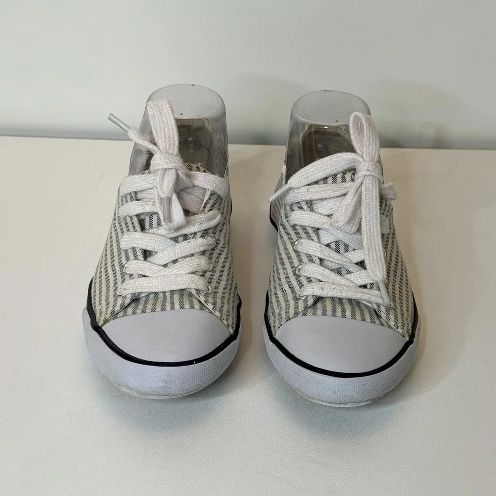 Polo Ralph Lauren Parnell Womens Sneaker 7.5B Blue White Striped Canvas Shoe